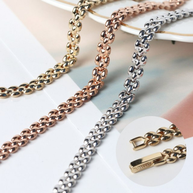 오로프 전체 14K 금 할로우 렉스 볼륨 팔찌 (시계잠금 장식)