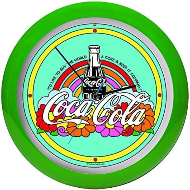 코카콜라 힐탑 티치 더 월드 투 싱 레트로 그린 사운드 벽시계