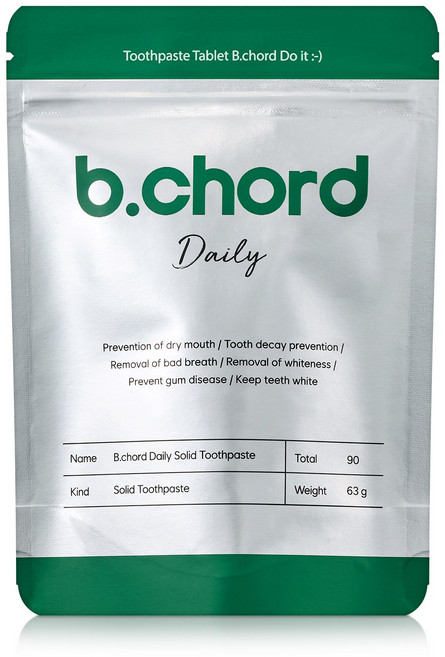 비코드 데일리 고체치약 90정 파우치 리필형 아쿠아민트향, 1개, 63g