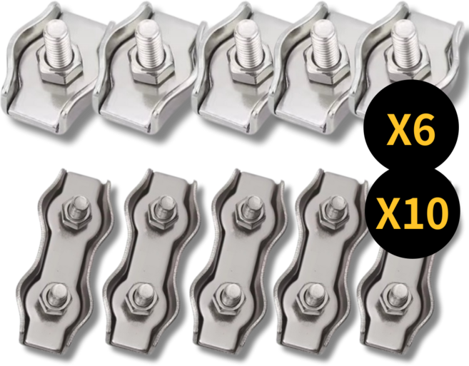 (6개 10개 세트)아이맥스몰 스텐 와이어 클램프 케이블 고정 싱글 더블 서스 sus 304, 6개