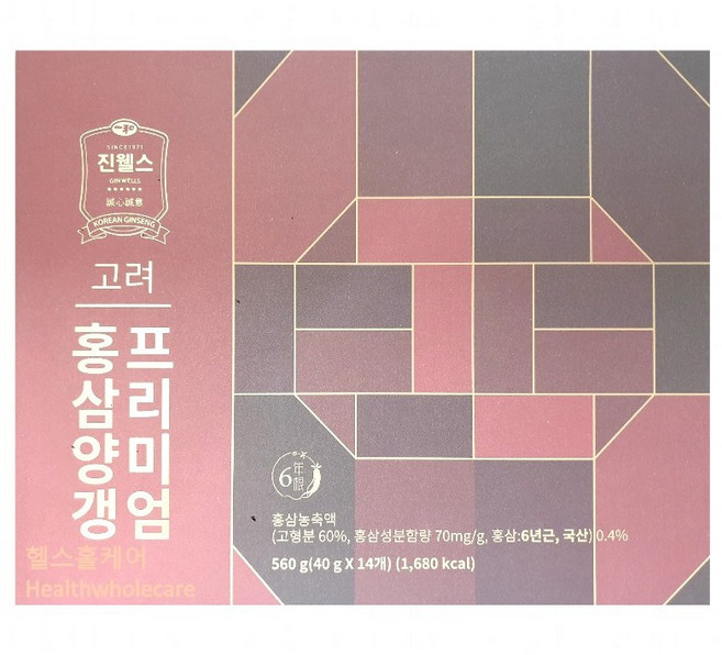 고려 프리미엄 홍삼양갱 진웰스 일화 6년근 홍삼 국산, 14개, 40g