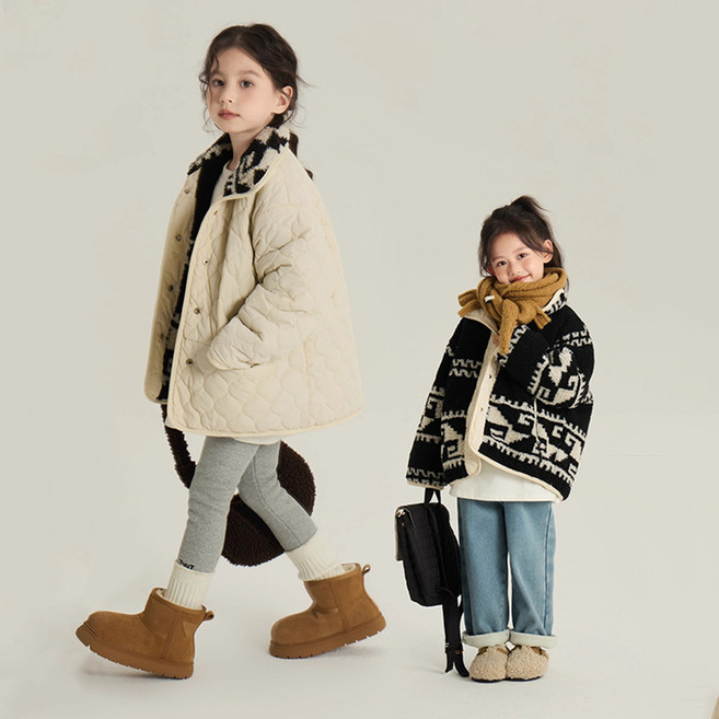 UPPERCUT 여아 양면 퀼팅자켓 플리스자켓 양털코트 뽀글이점퍼 남녀공용 초등학생 후리스 집업 간절기자켓