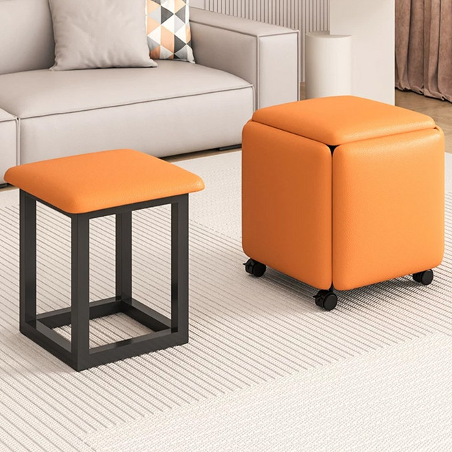5in1 스툴 세트 수납 기능성 패브릭 현관 벤치 방수 큐브 스툴 보조 낮은 거실 사각형 의자, 5개, 오렌지