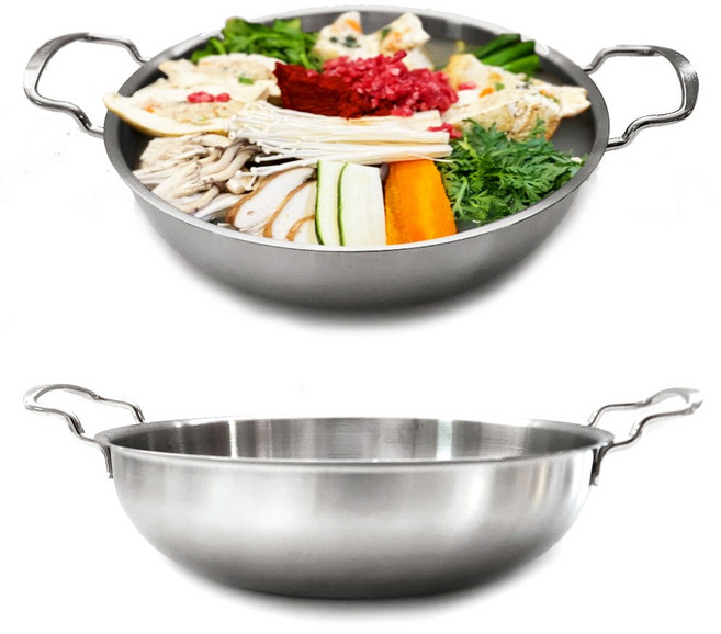 키친아트 복전골 냄비 (IH 인덕션) 양수 손잡이 깊은 매운탕 스텐 샤브 전골냄비, 3, 1개, 22cm