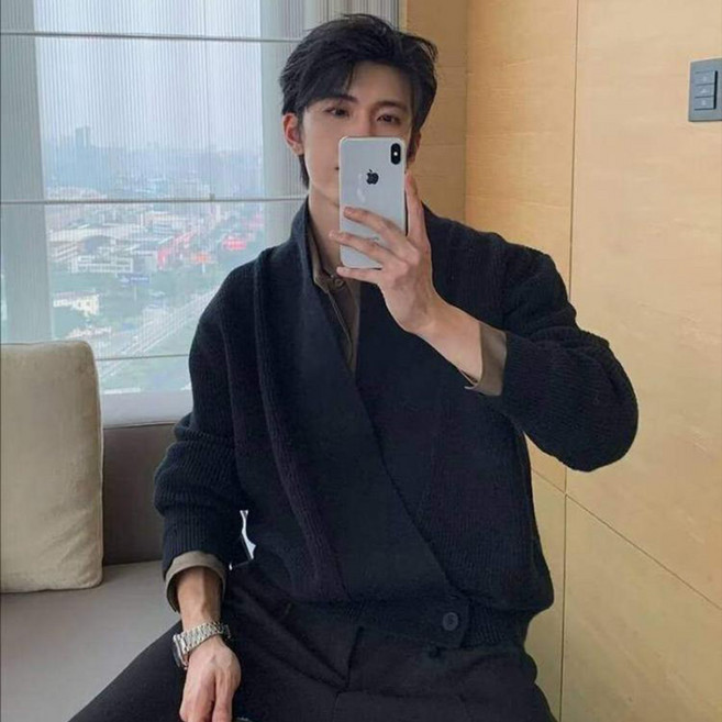 ANYOU 남성 니트 가디건 오버핏 브이넥 루즈핏 프론트 단추 와이드 긴팔 데일리 캐주얼 아우터