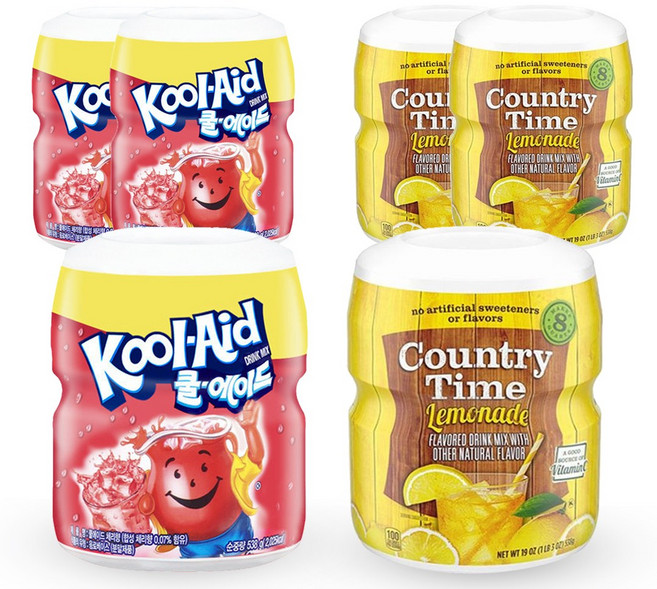 에이드 분말 2종 혼합 (컨츄리타임 레몬x3 + 쿨에이드 체리x3) / 아이스티 파우더 가루