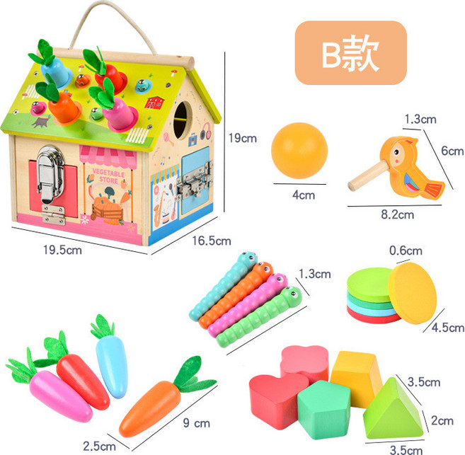 兒童蒙特梭利忙碌屋 鎖頭形狀配對時鐘 益智盒玩具, 1個, 蒙特梭利忙碌屋-B【1.1kg】