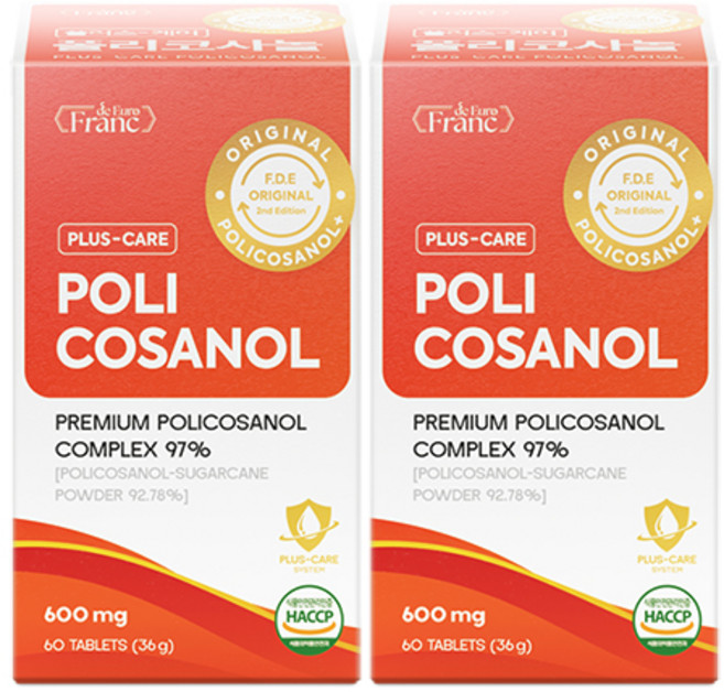 [정품] 플러스케어 폴리코사놀 117.6mg 1일 식약청 인증 해썹, 2개, 60정