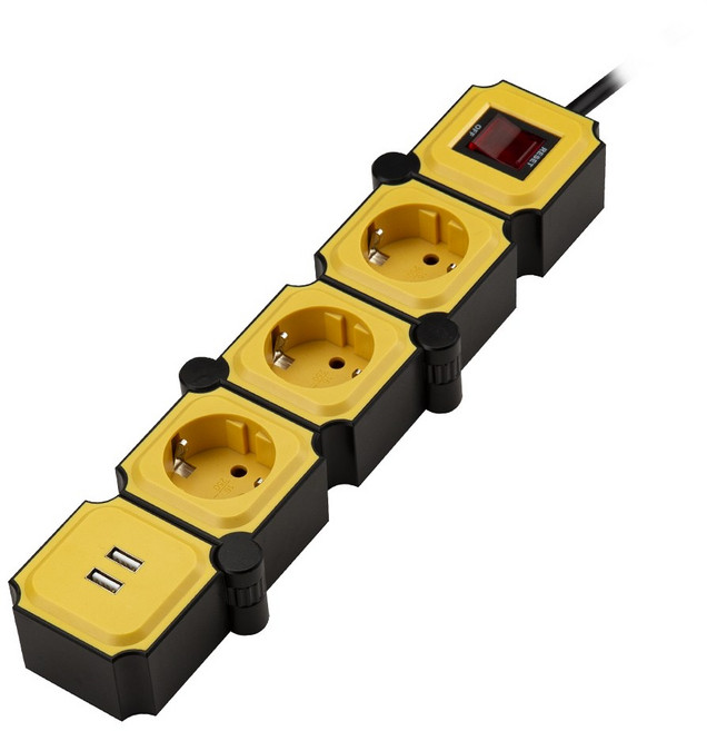 파워존 테트리스 멀티탭 3구 1.5m(블랙+옐로우)USB, 1.5m, 1개