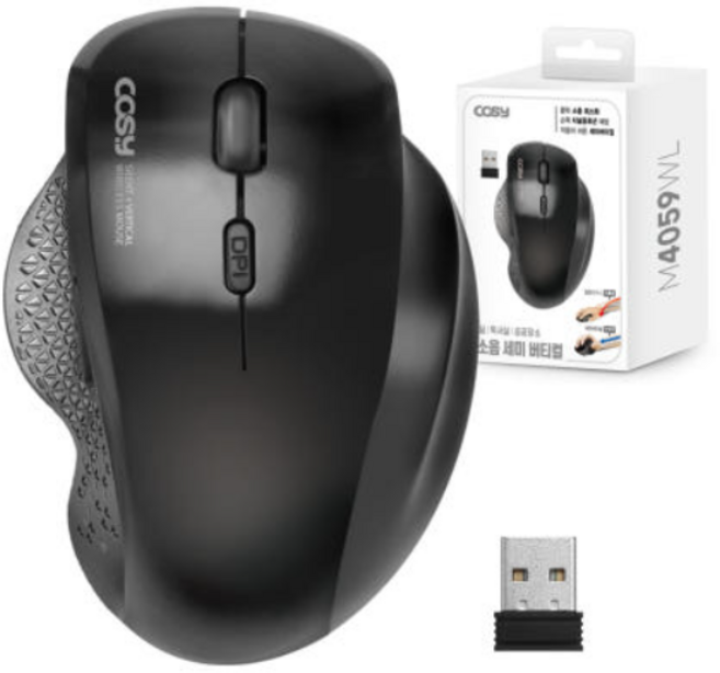코시 무소음 세미 버티컬 무선마우스 M4059WL, 블랙, 3세트