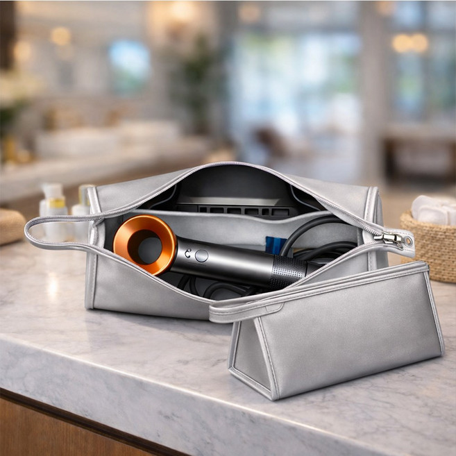 여행용 고데기 드라이기 휴대용 가죽 파우치 케이스, 1개, 실버