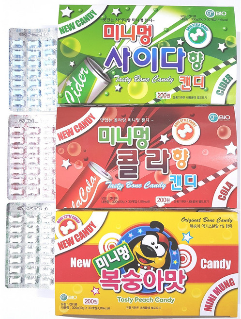 미니멍 사이다 콜라 복숭아(추억의 옛날문방구 불량식품), 10g, 30개