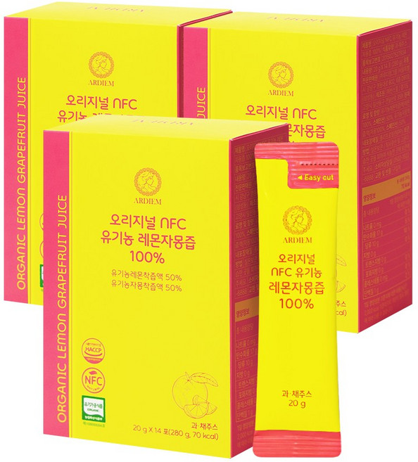 아르디엠 오리지널 NFC 유기농 레몬자몽즙 100% 착즙 레몬 자몽 원액, 3개, 280g