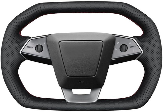 MEWANT 테슬라 사이버트럭 2023 2024 2025용 스티어링 휠 커버 극세사 가죽 핸들 랩 액세서리_162979, 하이브 및 천공 극세사 + 블랙_162979