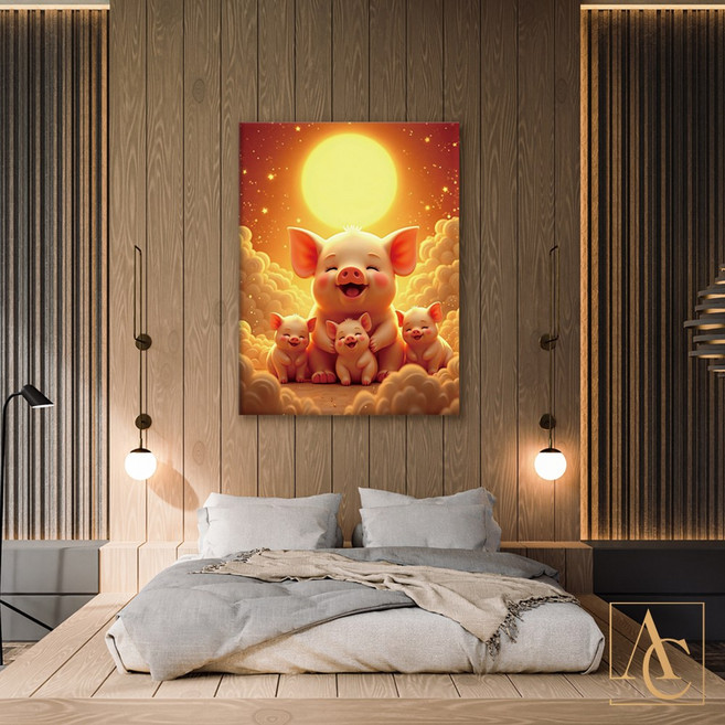 풍수 황금 동물 그림 재물 금전 거실 카페 인테리어 액자 외 11종(1-7), 7. 행복돼지가족