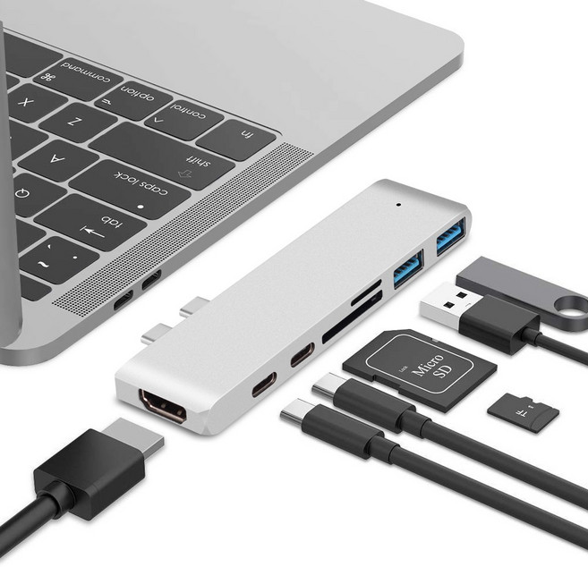 貝占 TYPE-C 轉 USB 4K HDMI 擴充 PD 轉接器 MacBook 讀卡機 HUB 拓展塢, 銀-雙孔, 1個