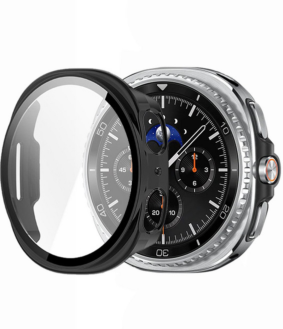 갤럭시 워치8/워치8 클래식 공용 강화유리필름 일체형케이스 보호필름 커버 케이스 40/44/46mm, 블랙