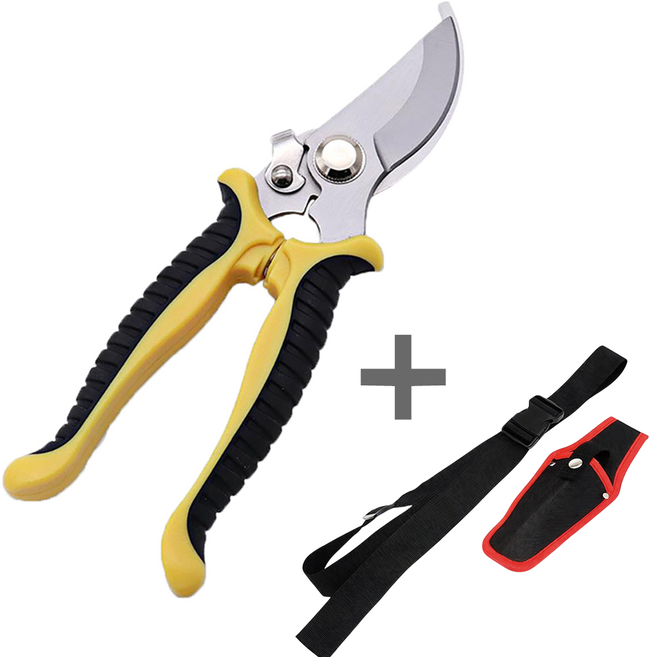 플러스리빙 커브형 전지가위 가위집+벨트 다용도 원예 화초분재, 1개