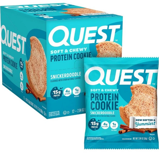 퀘스트뉴트리션 시나몬슈가스닉커두들 프로틴쿠키 12개입 고단백 저당 키토간식 Quest Nutrition Snickerdoodle Protein Cookie 12 Count, 1개, 800g - 쿠팡