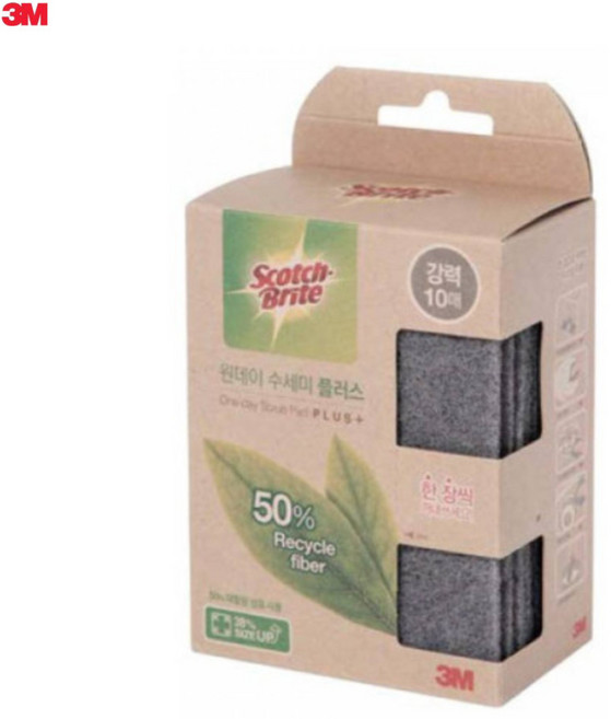 [3M] 스카치 브라이트 원데이 수세미 플러스 강력 10매, 1세트