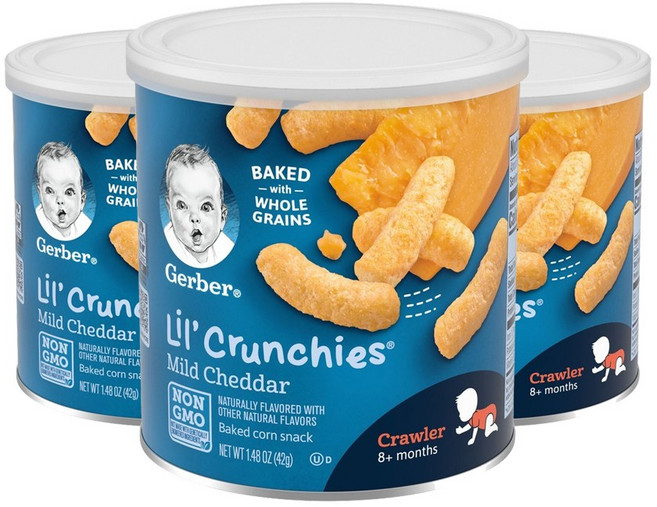 Gerber 嘉寶 Lil' Crunchy 烤玉米脆餅 兒童穀物餅乾 42g, 3個, 溫和切達(Mild Cheddar)