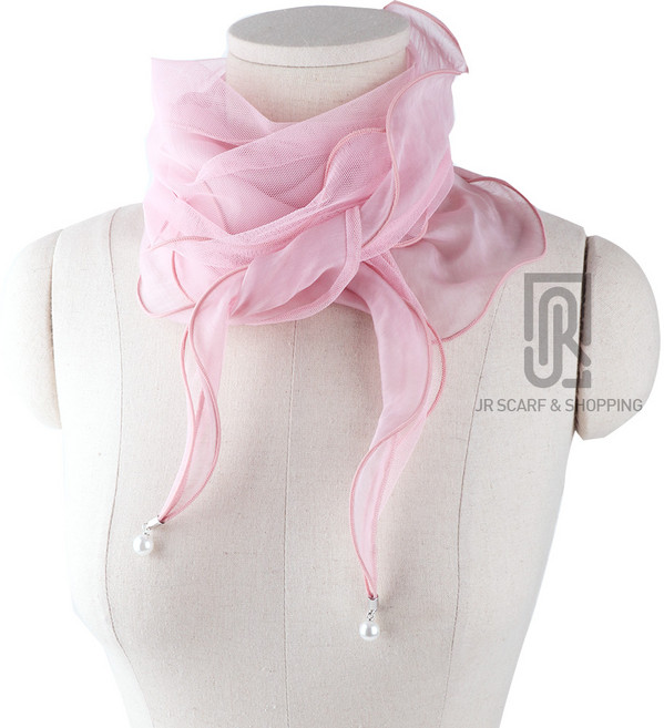 봄 여름 진주달린 망사 텐셀 스카프