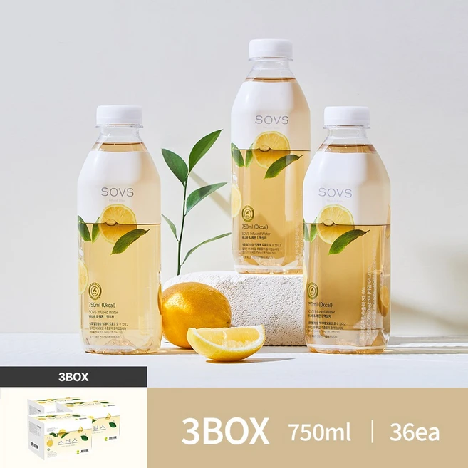 SOVS Infused Water 바나바&레몬 3Box, 36개, 750ml - 쿠팡