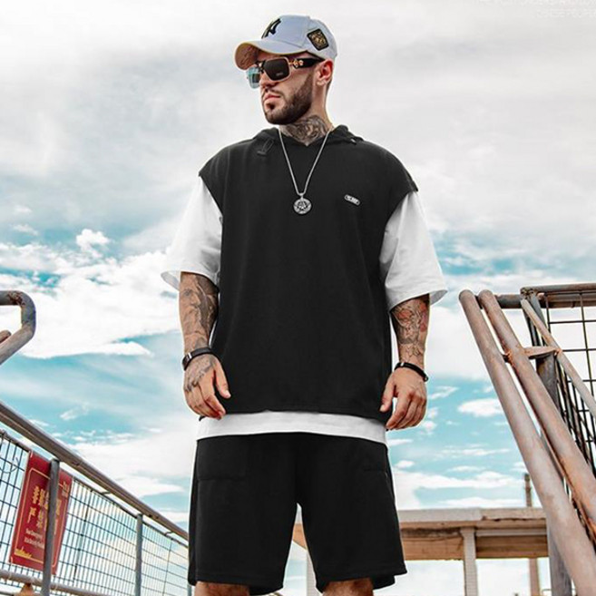 짬뽕브로스 남자 후드 반바지 세트 JB 후드레이어드SET