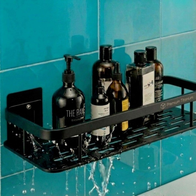 욕실닥터 무타공 일자형 욕실선반, 2개, 블랙