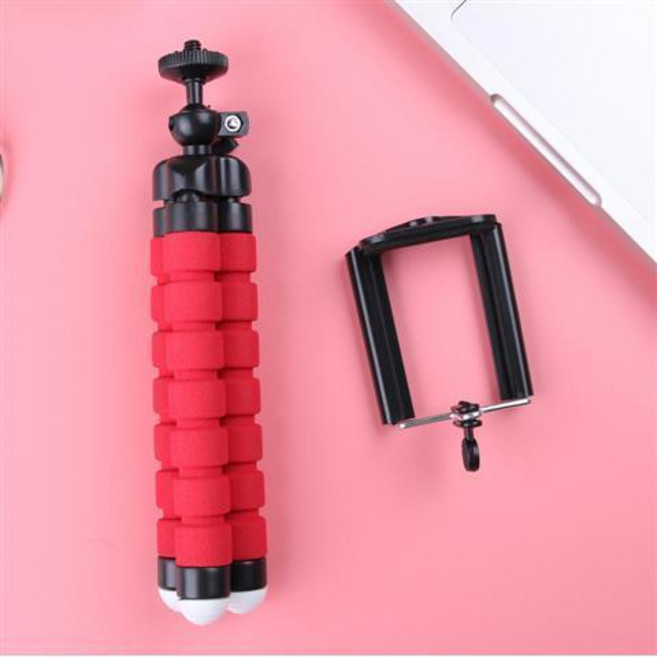 可彎曲手機支架八爪魚手機三腳架 迷你相機拍照神器, 紅色八爪魚支架, 1個