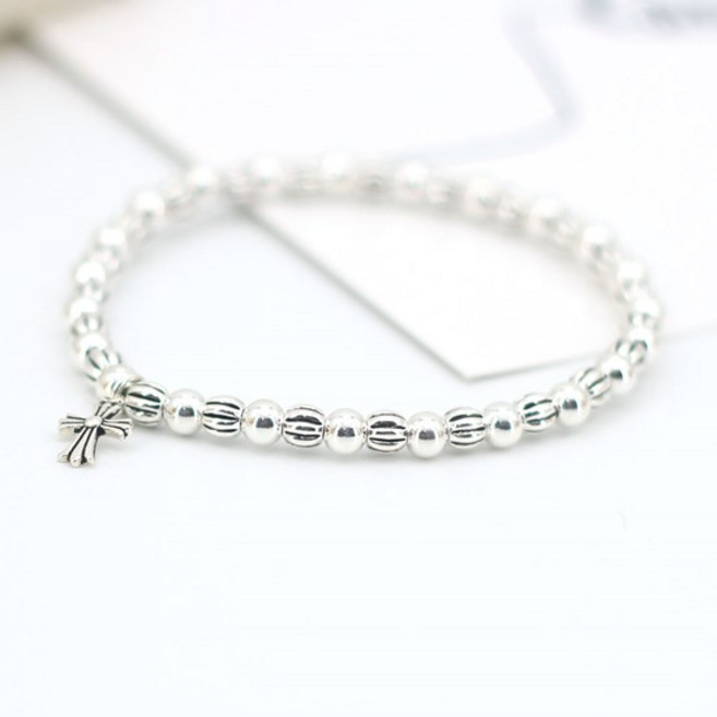 에르모사제이 젬스톤 SG085-실버 925 볼 4mm 십자가 패션 염주 행운 부적 은팔찌 순은 레이어드 실버 볼팔찌 여자 남자 커플 은볼 팔찌