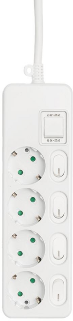 블루밍 국산 개별형 스위치 멀티탭 4구 고용량 콘센트 16A 접지, 화이트, 1개, 1.5m
