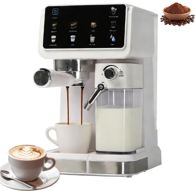 최신형 전자동 커피머신 원두 그라인더 내장 20bar 에스프레소 머신 홈카페 아메리카노 라떼 카푸치노 국내 A/S 지원, 흰색, 56000305