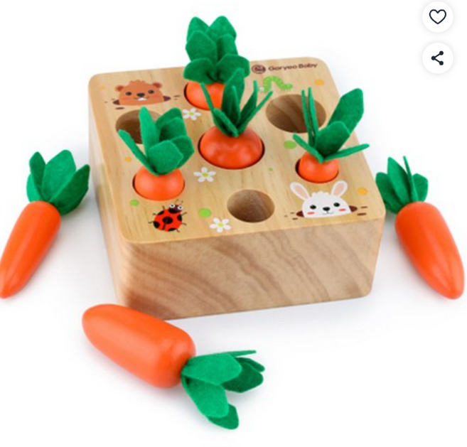 고려베이비 당근뽑기 소근육발달 원목장난감 나무블럭 아기원목교구, 혼합색상, 1개