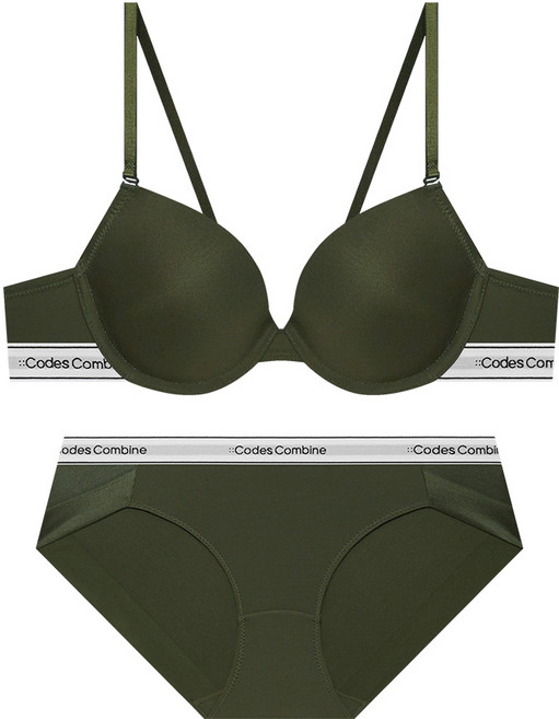 코데즈컴바인이너웨어 더블 라인 베이직 브라팬티세트_카키