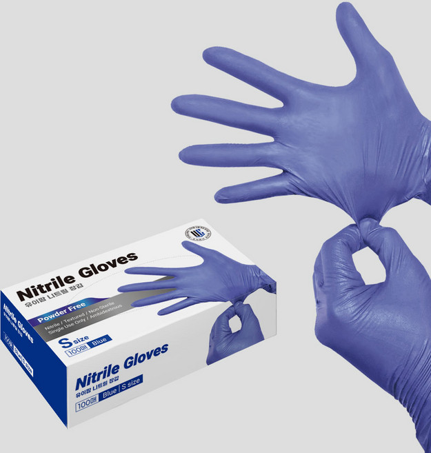 유이팜 니트릴 장갑 블루 블랙 1BOX 100매 / 파우더프리 무분말 의료용 유이팜 진료용 장갑 왁싱용품 가정용장갑 식품용장갑, 1개, XS