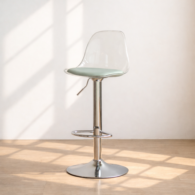체리브 아나스 투명 바의자 아일랜드 식탁 플라스틱 높이조절 아일랜드 의자, 민트, 1개