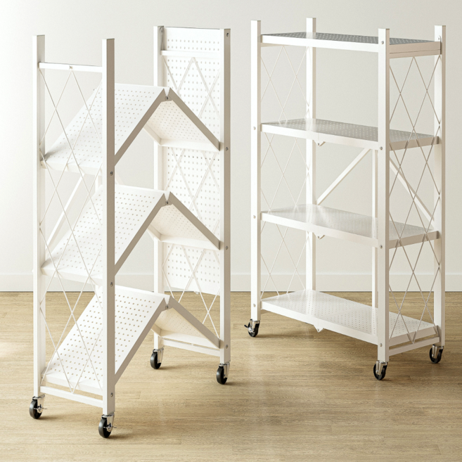 솔리드랙 원터치 접이식 철제 선반 다용도 이동식 폴딩 바퀴선반, 4단, 화이트