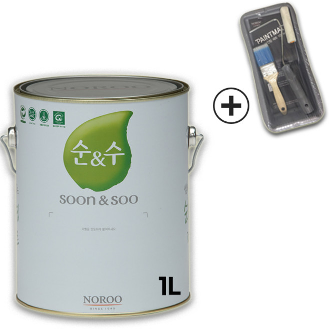 노루페인트 순앤수 100 친환경 내부용 수성페인트 1L 무광 간단세트, 화이트1, 1개