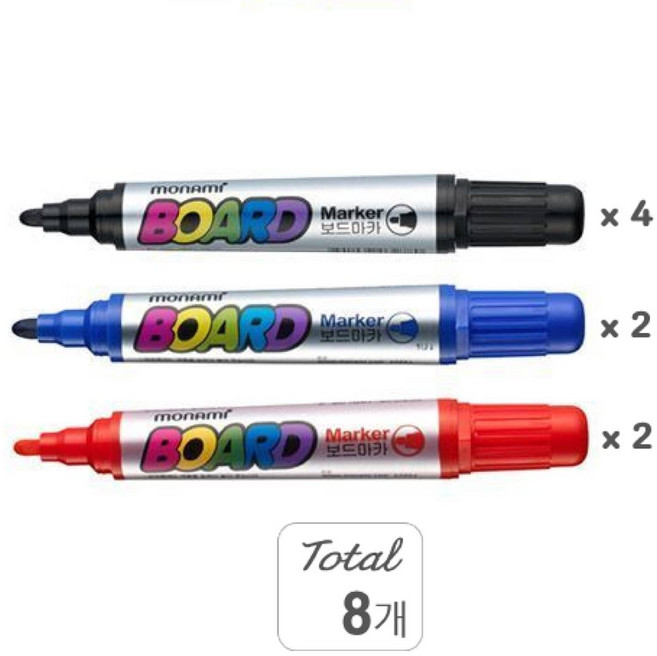 모나미 보드마카 혼합 8p (흑색 4p + 청색 2p + 적색 2p), 1개