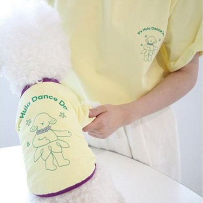 유앤펫 강아지옷 썸머 타임 일러스트 티셔츠 중형견 대형견 옷, 옐로우