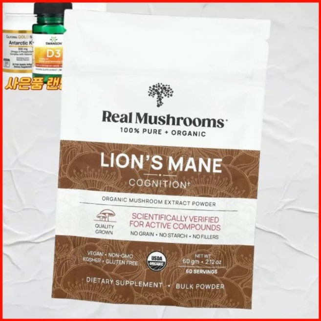 리얼 머쉬룸스 노루궁뎅이버섯 유기농 버섯 추출물 분말 60g 미국내수 머쉬룸리얼 머쉬룸, 1개 - 쿠팡