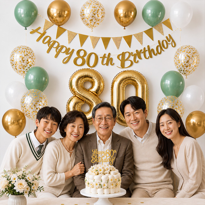 이벤트홀릭 팔순 파티용품 세트 80 숫자풍선 생일 가랜드 용돈카드 옵션, 1개, 01. 유칼립투스(기본세트)