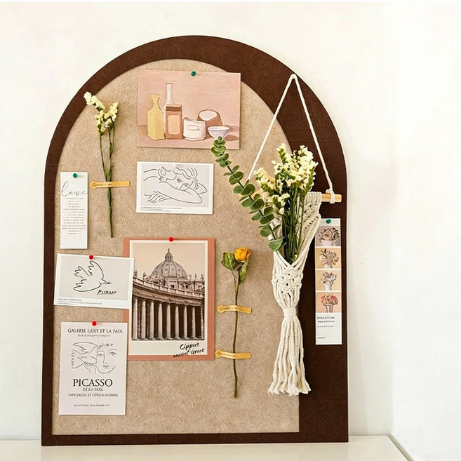 무타공 코르크보드 부착식 포토월 전시보드 가정용 메모 알림판, 나무