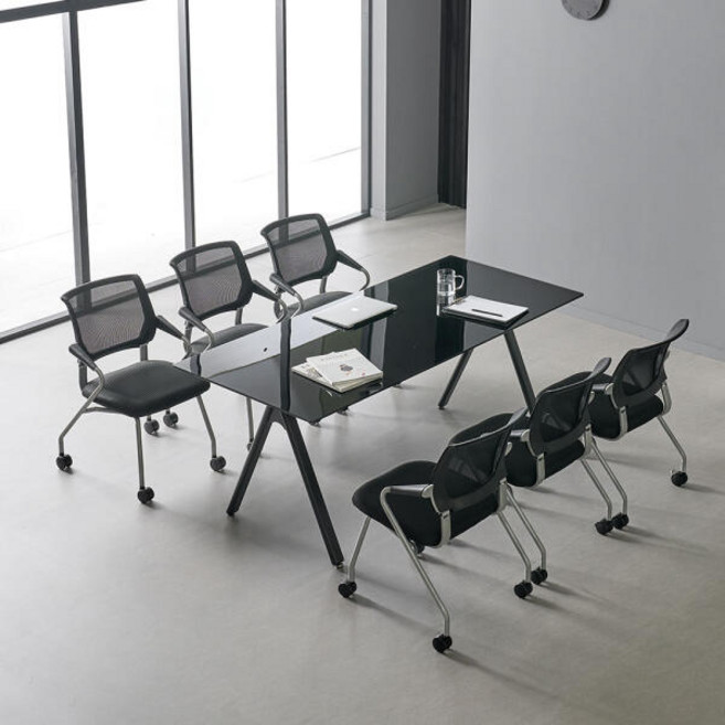 아트박스/티에스퍼니처 TS-11 강화유리 회의테이블 1800x800, 선택:화이트프레임/10T 블랙