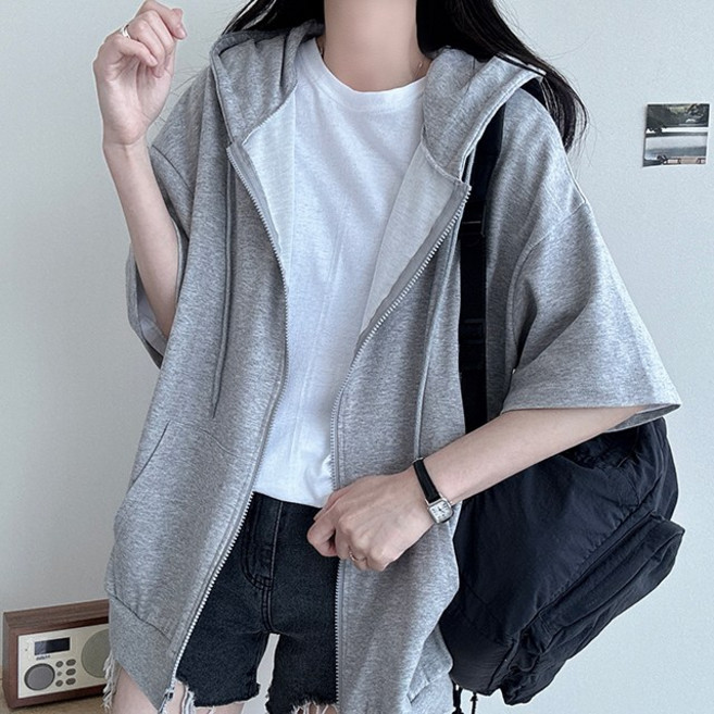 핏예쁜 여름 꾸안꾸 심플 오버핏 반팔 후드집업