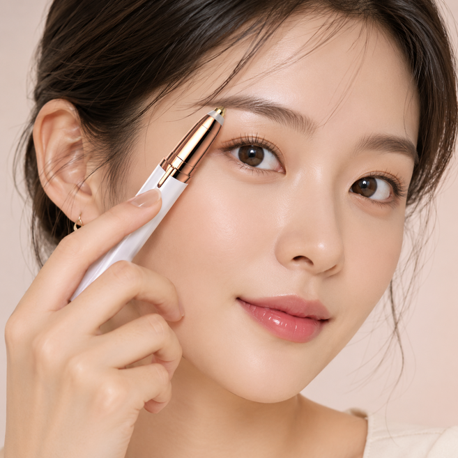강화스토리 눈썹정리기 제모기 정리칼 여성면도기 겨드랑이 가위, 1개, 화이트+로즈골드
