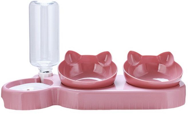 코코필 cocofil 애완동물 3용 식기 그릇 | 고양이 강아지 겸용 사료 물 자동 급수기 [분리형 세척 편리], 1개, 핑크
