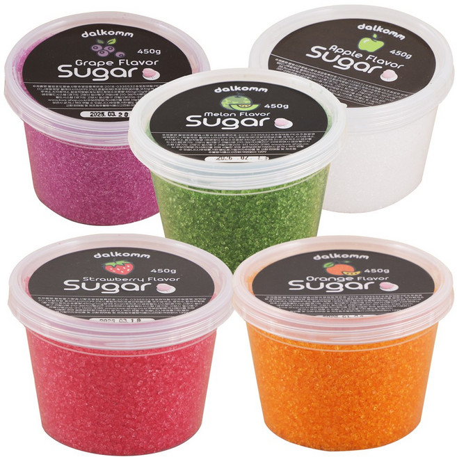 솜사탕 천연색소 컵설탕 (딸기.포도.메론.사과.오렌지), 5개, 450g