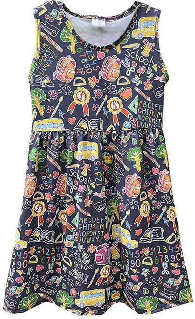 Nebljgo 유아 여아용 개학 드레스 - 사과 연필 책벌레 스쿨 버스 접착제 텔루리온 칠판 무지개 드레스 신학기 F 5세 321777 5540950827, 신학기 D